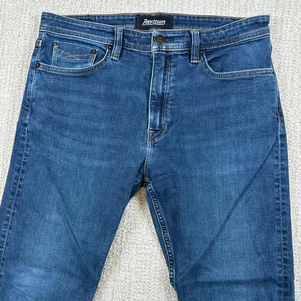 Revtown Mens 34x30 Dark Wash Slim Taper Fit Stretch Denim Blue Jeans
